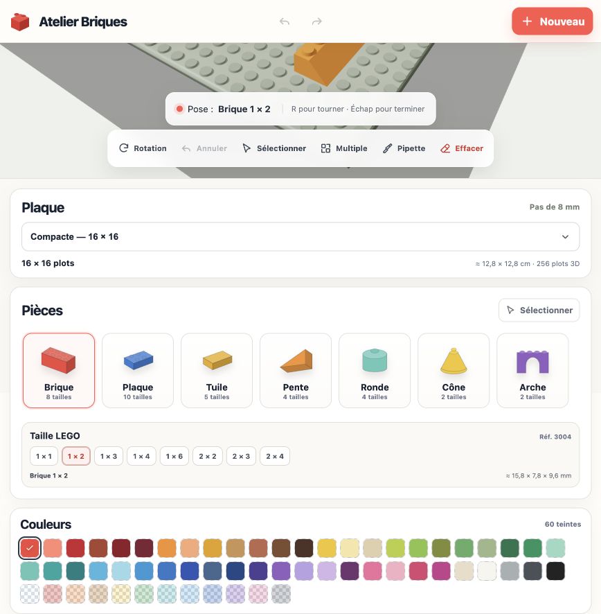 Interface Atelier Briques sur ordinateur