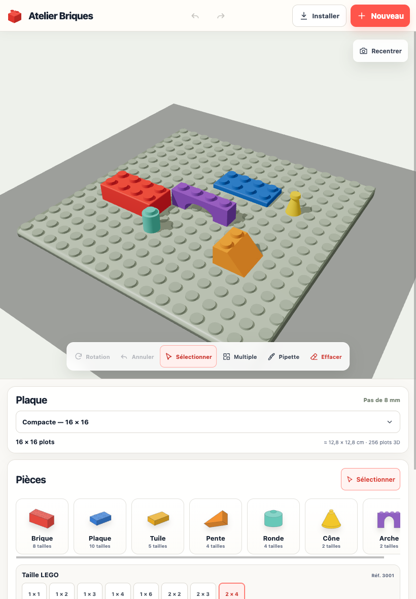 Plateau 3D Atelier Briques sur iPad