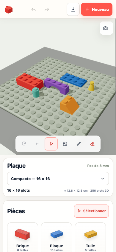 Interface tactile Atelier Briques sur iPhone